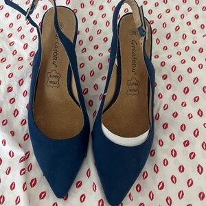 Greatonu Blue kitten slingbacks new